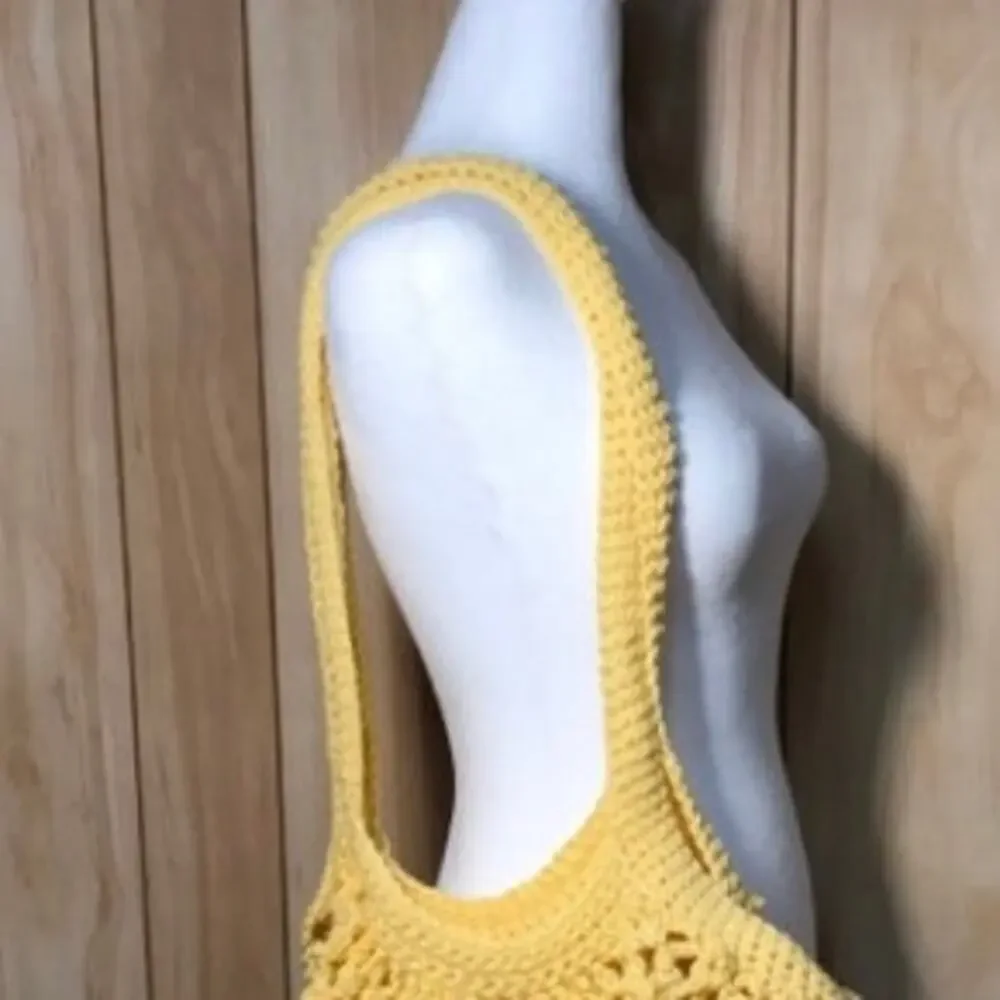 NWT Handmade Crocheted Yellow Medium Reusable Mesh Market Bag by Dawny